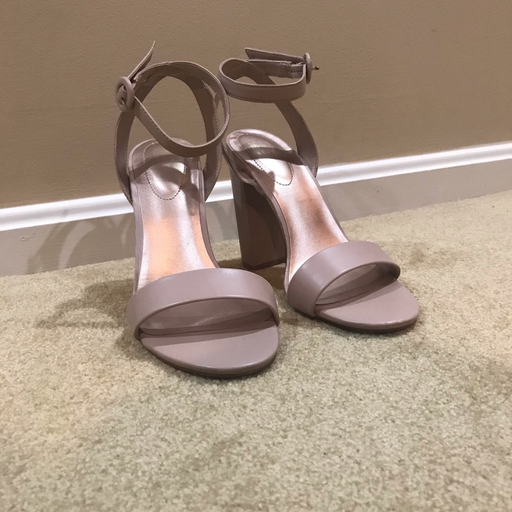 Dust Pink Block Sandal Heel with Buckle Strap